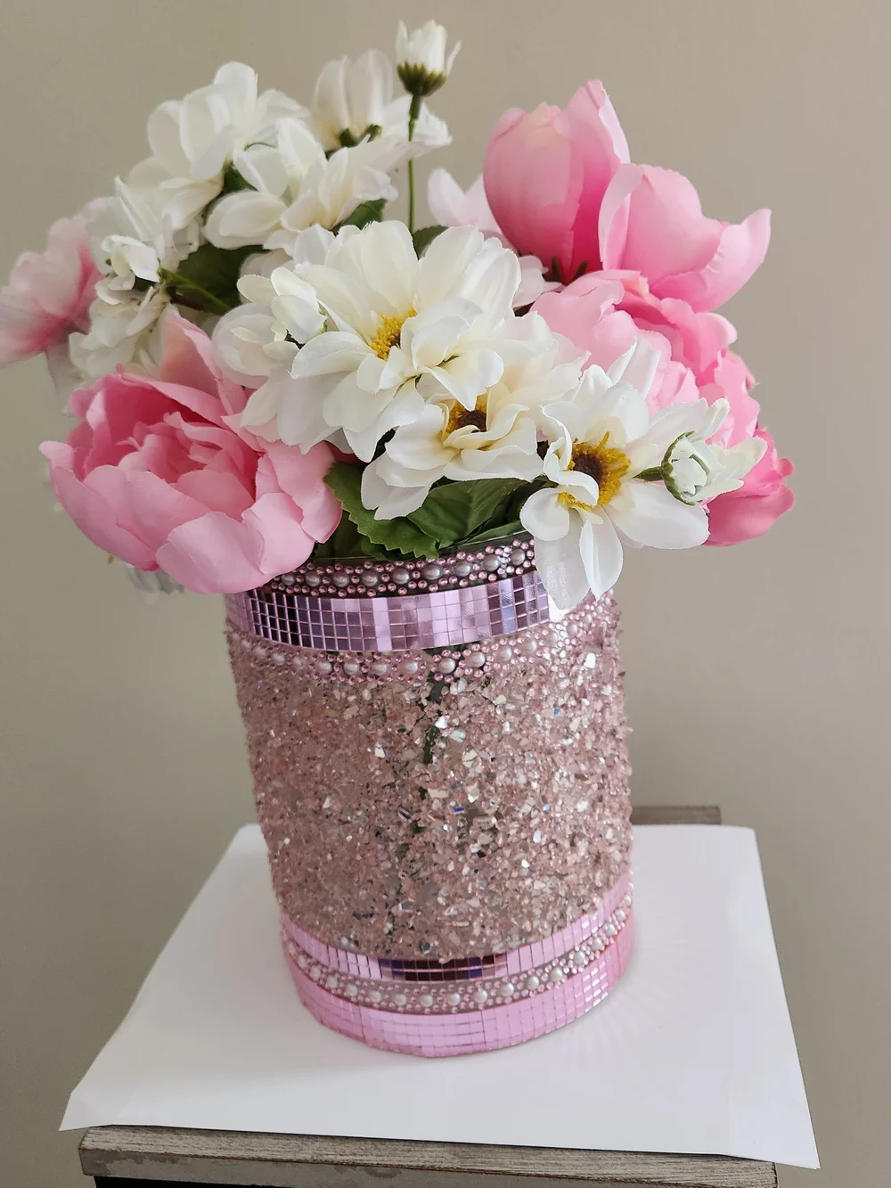 Pink Glitter Floral Vase